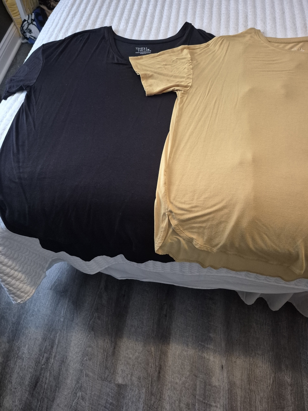 3- Casual Solid Crewneck Tee Trio - Mustard, Burgundy, Black - Picture 3 of 4